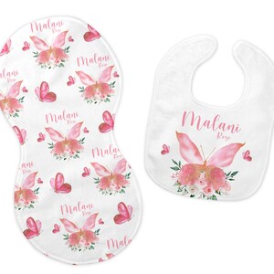 Butterfly Bib and Burp Cloth Set, Butterfly Bib, Butterfly Burp Cloth, Personalized Butterfly Bib and Burp Set, Butterfly Baby Set G5