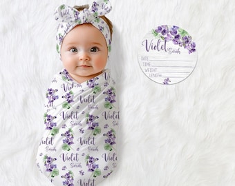 Violets Floral Swaddle, Violet Flower Swaddle Bundle Options, Violets Birth Announcement, Violets Nursery Theme, Girl Baby Shower Gift, F72