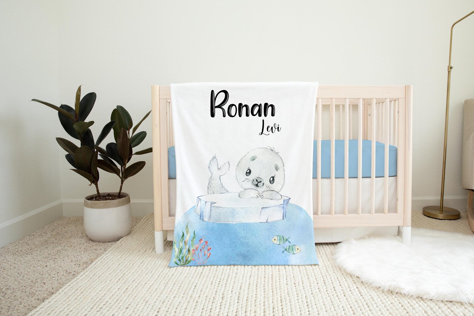 Boy Seal Blanket Seal Crib Bedding Personalized Baby Etsy