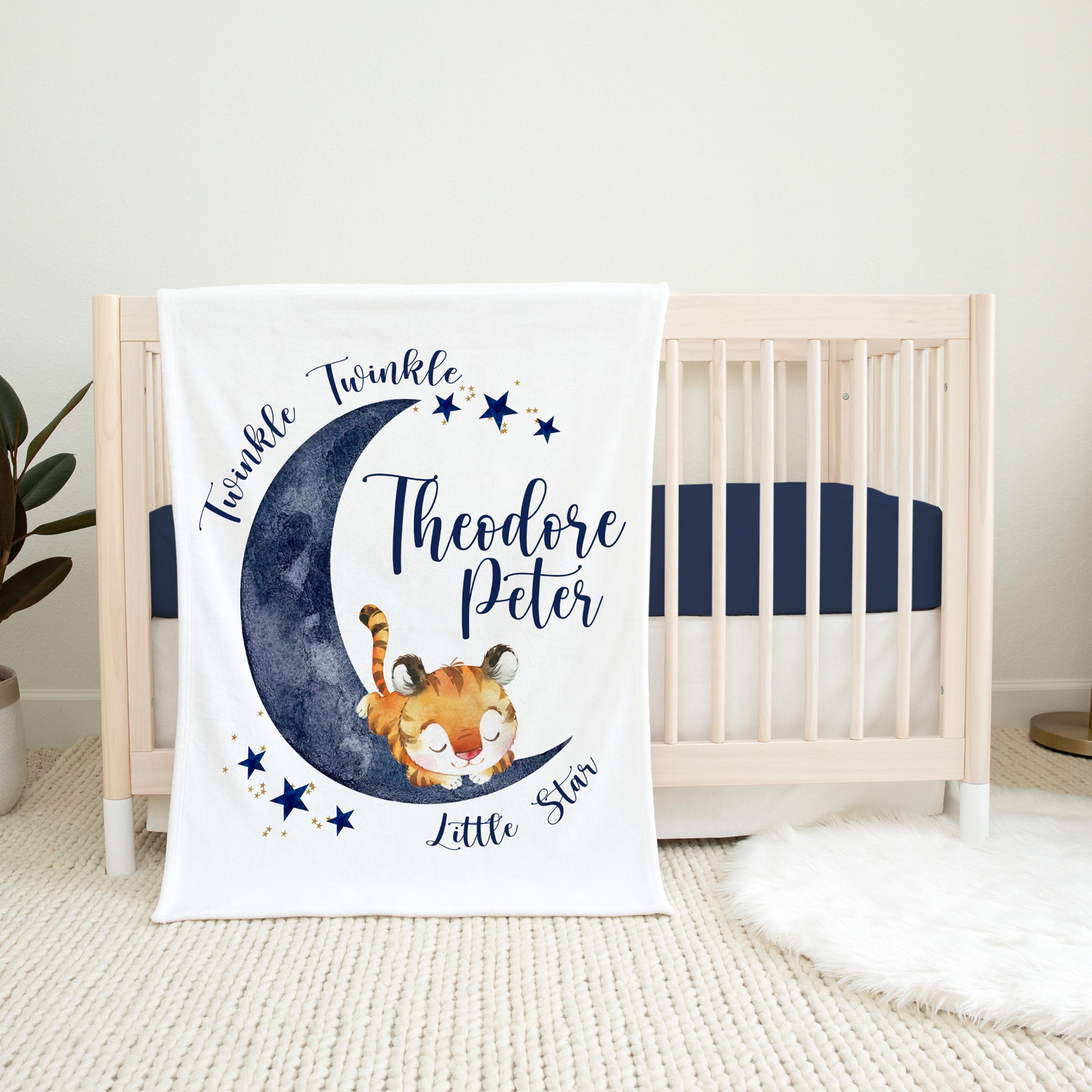Tiger Moon Blanket Personalized Moon and Stars Baby Blanket Twinkle Twinkle Little Star Baby Blanket Tiger Nursery T46 Etsy