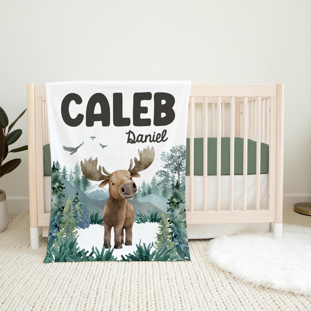 Boy Moose Blanket, Moose Baby Blanket, Personalized Baby Blanket, Moose