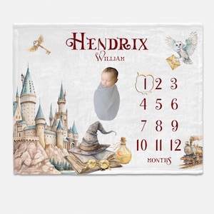 Wizard Baby Milestone Blanket, Magic Baby Boy Milestone Blanket, Personalized Baby Blanket, Monthly Baby Blanket, Fantasy Nursery Theme B100