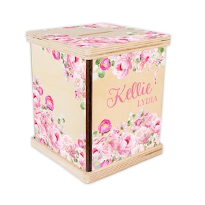 Floral Coquette Piggy Bank, Pink Bow Nursery, Baby Girl Gift, Personalized Piggy Bank, Tween Room Gift, Coquette Coin Bank, F119
