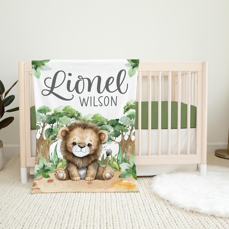 Lion Baby Blanket Safari Baby Blanket Personalized Baby Etsy