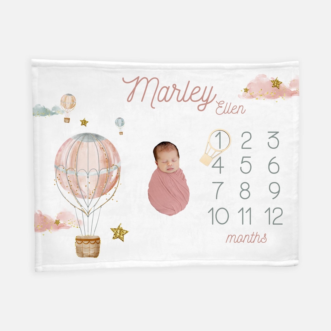 Girl Hot Air Ballon Baby Milestone Blanket, Glitter Baby Girl Blanket ...