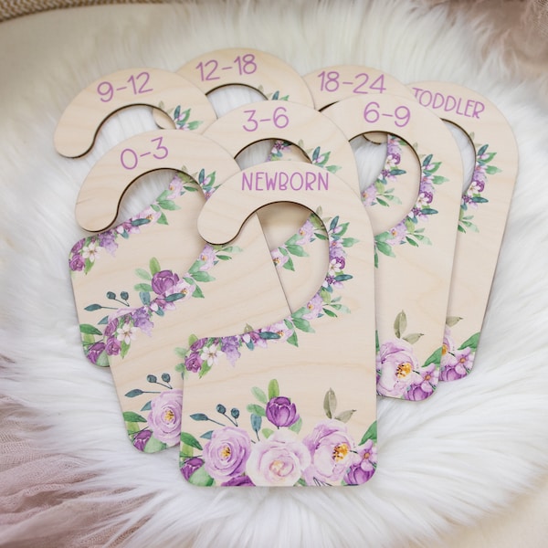 Purple Floral Clothing Dividers, Violet Floral Baby Clothing Divider, Wood Wardrobe Divider, Nursery Closet Divider, Violet Theme F21