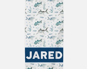 Shark Beach Towel, Personalized Beach Towel, Kids Beach Towel, Child Beach Towel, Adult Beach Towel, SharkTheme Beach Towel O32