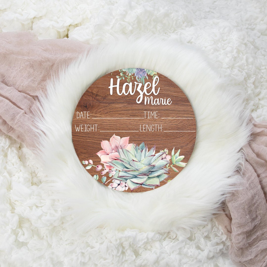 Cactus Birth Stat Sign, Birth Stat Sign, Round Wood Birth Stat Sign ...