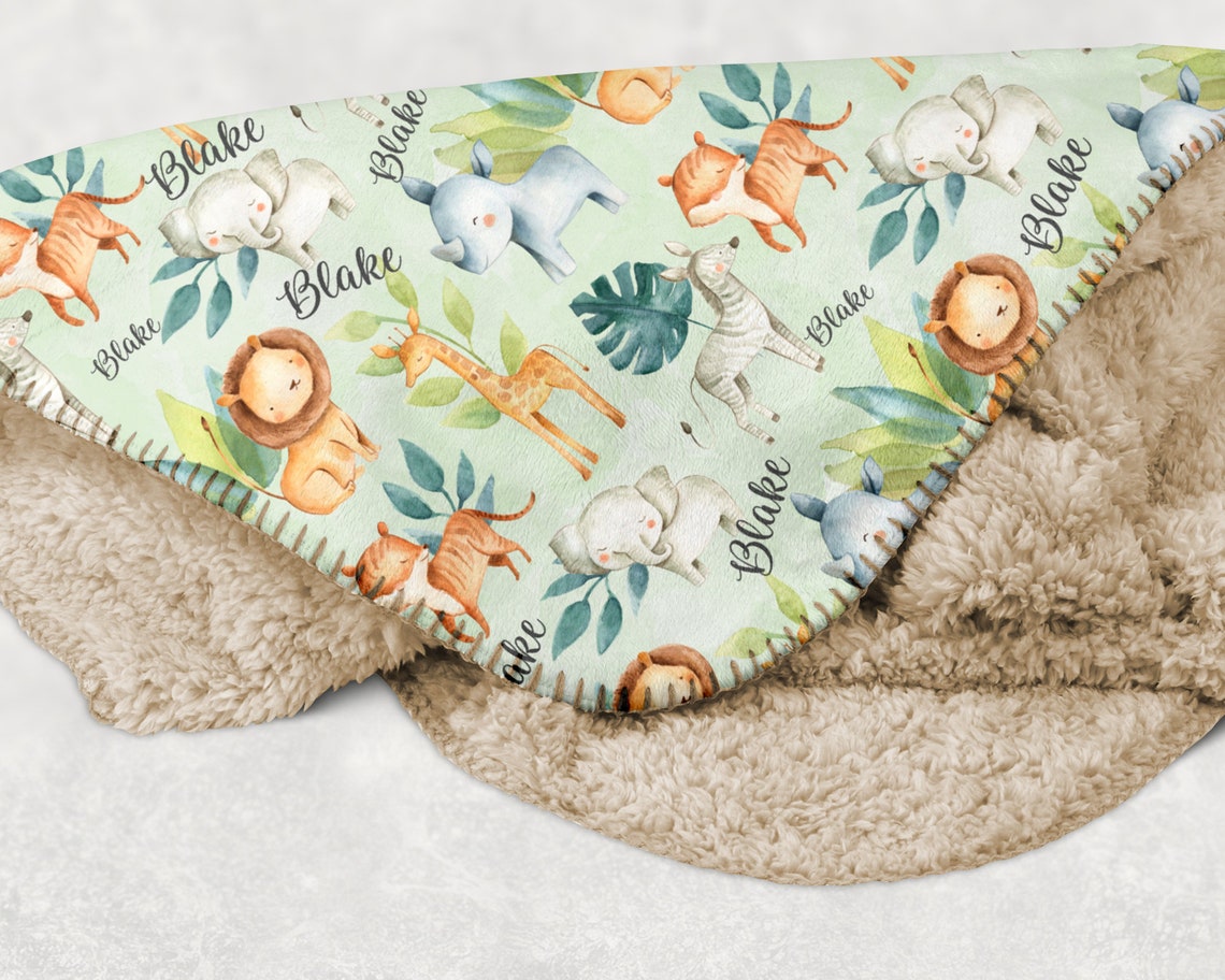 Safari Blanket Safari Swaddle Blanket Personalized Baby Etsy