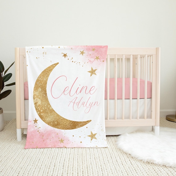 Luna Blanket Personalized Moon and Stars Baby Blanket Pink and Gold Nursery New Baby Gift Celestial Bedding Girl Luna Blanket T59 Etsy Canada