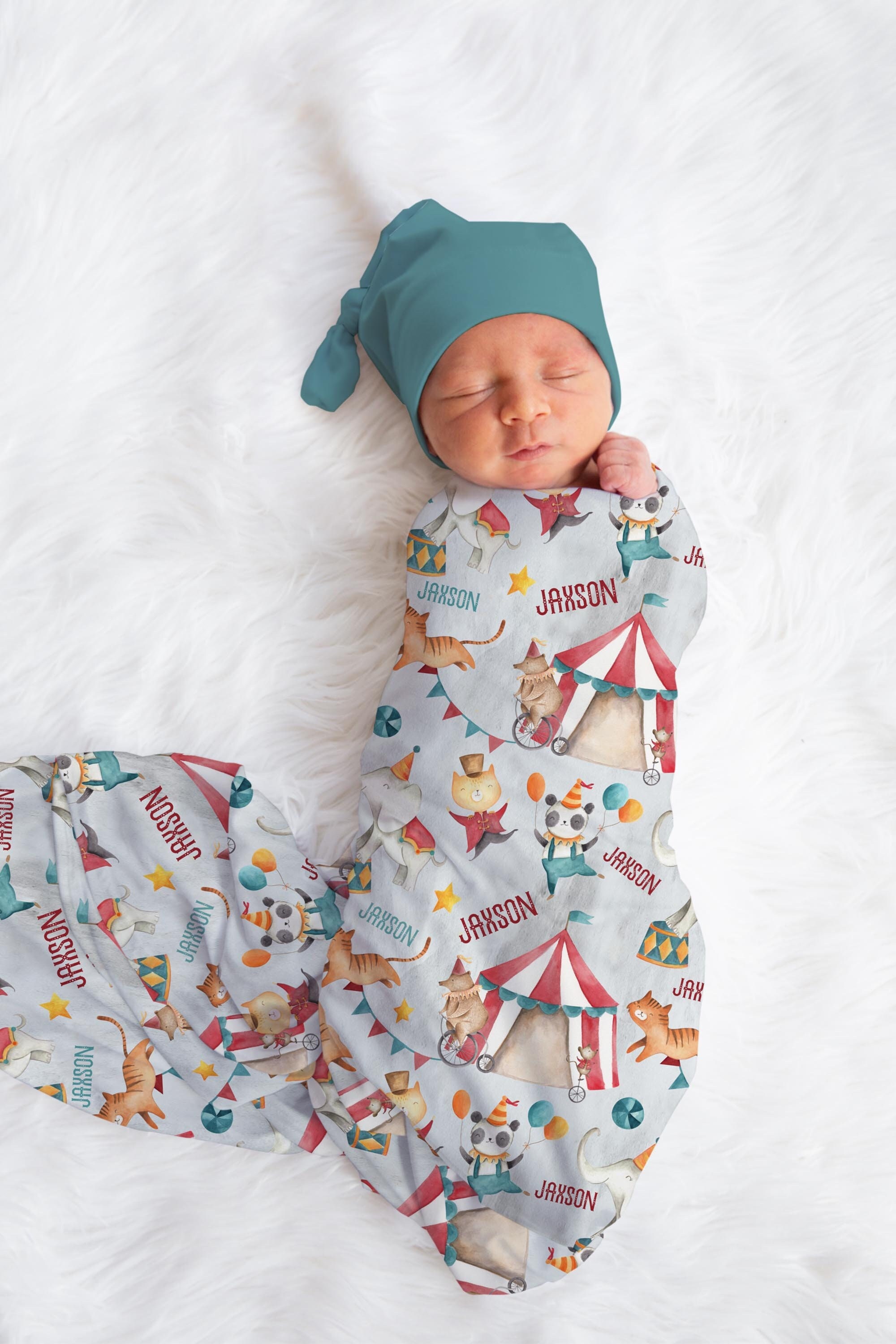 Circus Blanket, Circus Swaddle Blanket, Personalized Baby Blanket, Circus Nursery Theme, Newborn Blanket, Circus Animal Blanket B58