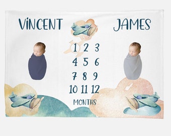 Airplane Twin Baby Milestone Blanket, Airplane Twin Baby Blanket, Plane Twin Blanket, Monthly Blanket, Blanket For Twins T44