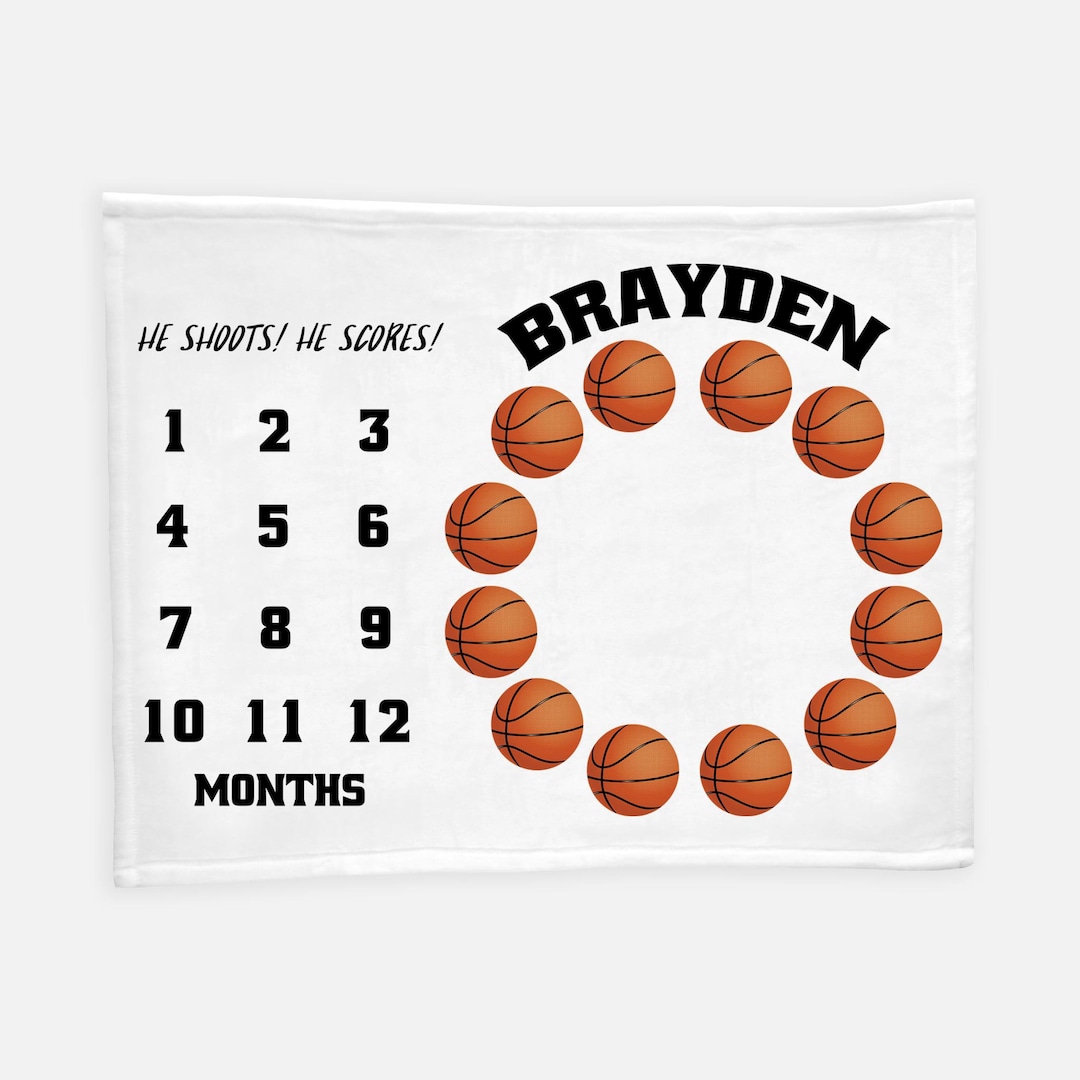 Basketball Milestone Blanket, Basketball Baby Blanket, Personalized Baby Blankie, Monthly Baby