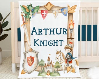 Knight and Dragon Blanket, Personalized Dragon Baby Blanket, New Baby Gift, Dragon Nursery Theme, Dragon Baby Shower, Fantasy Nursery B97