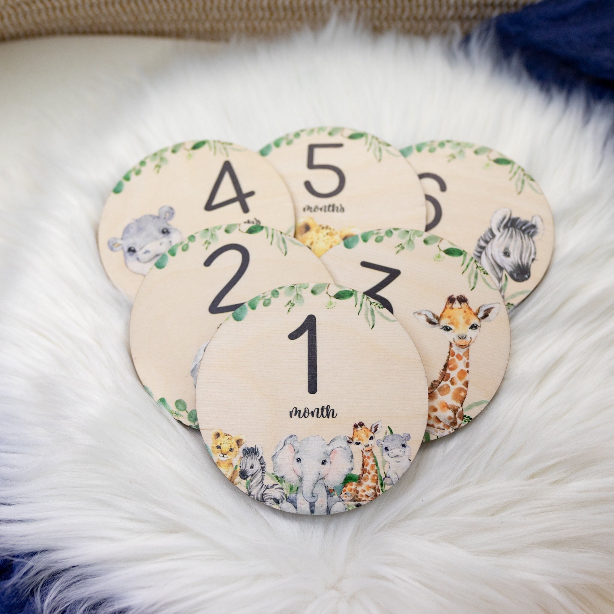 Safari Milestone Cards, Baby Milestone Safari Discs Marker, Wood
