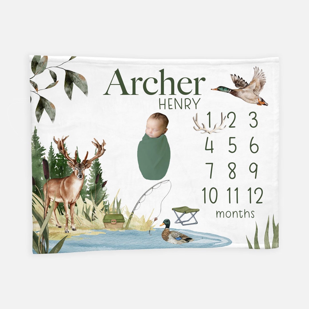 Hunting Milestone Blanket, Boy Milestone Blanket, Month Baby Blanket