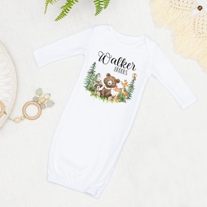 Woodland Baby Sleeping Gown, Woodland Animal Gown, Baby Shower Gift, Woodland Baby Shower Gift, Woodland Newborn Gown, W27