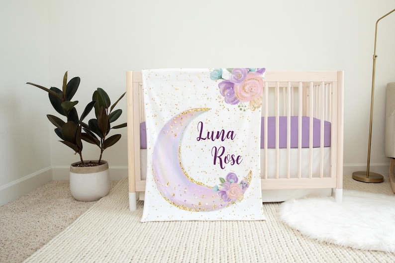 Luna Blanket Personalized Moon and Stars Baby Blanket Etsy