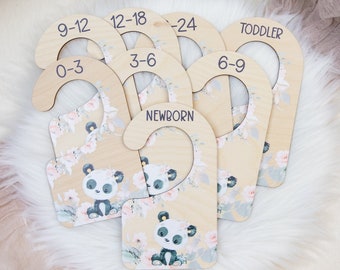 Panda Bear Clothing Dividers, Girl Panda Baby Clothing Divider, Wood Wardrobe Divider, Nursery Closet Divider, Panda Nursery Theme W30