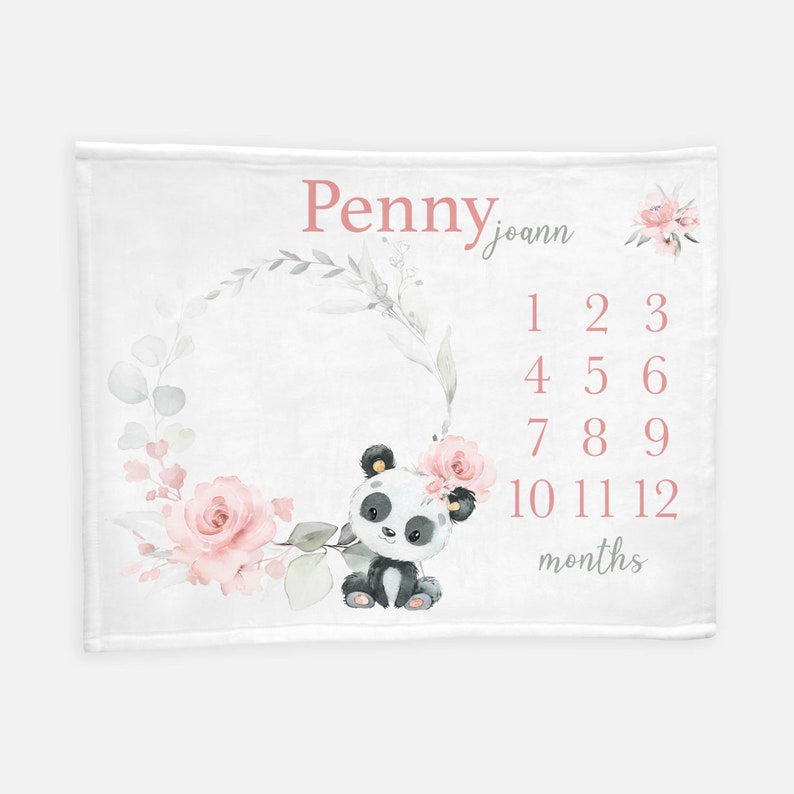 Girl Panda Milestone Blanket, Pink Roses Milestone Blanket, Baby Month ...