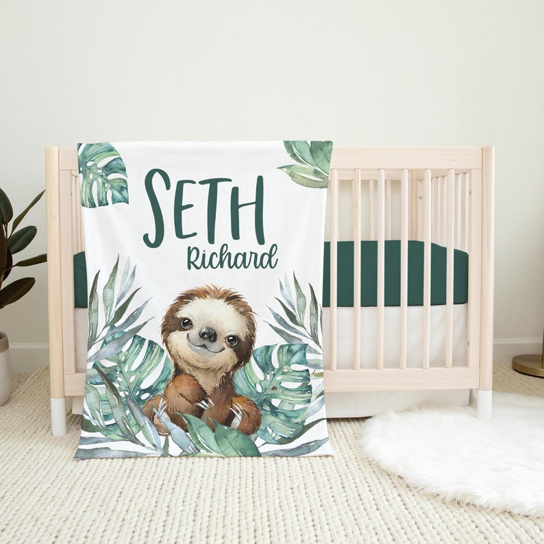Sloth Baby Blanket Sloth Crib Bedding Personalized Baby