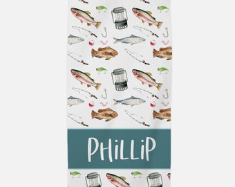 Fishing Beach Towel, Personalized Beach Towel, Kids Beach Towel, Child Beach Towel, Beach Towel, Personalized Fishing Theme Towel O24