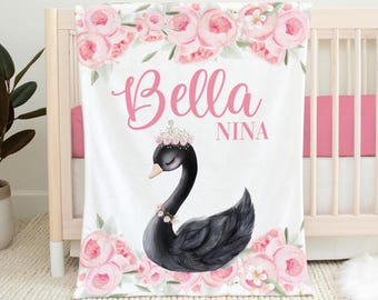 Black Swan Princess Nursery Baby Blanket, Ballet Swan Girl Baby Blanket, Swan Baby Blanket, Black Swan Dance Nursery Theme G95