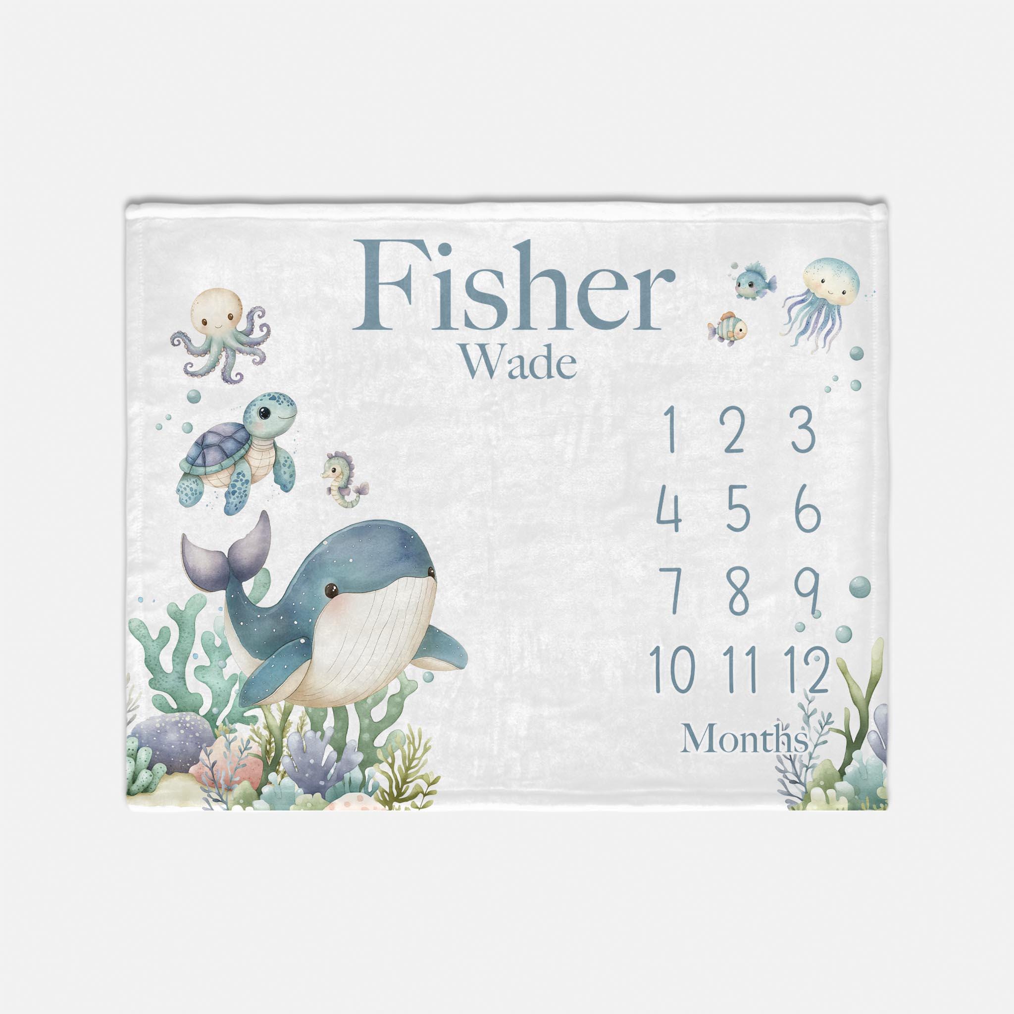 Whale Milestone Blanket, Under the Sea Milestone Blanket, Baby Boy ...