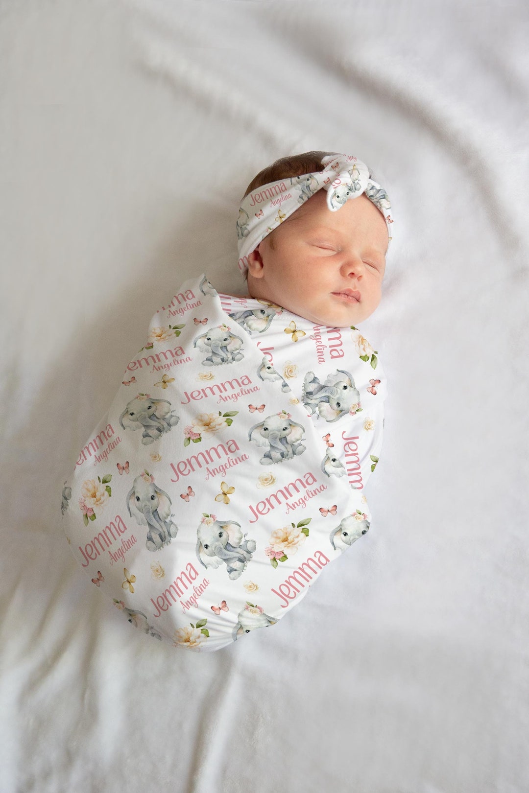 Elephant Butterfly Swaddle Set, Elephant Swaddle, Elephant Baby Blanket