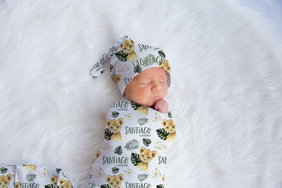Lion Swaddle Set Safari Swaddle Blanket Personalized Baby Etsy