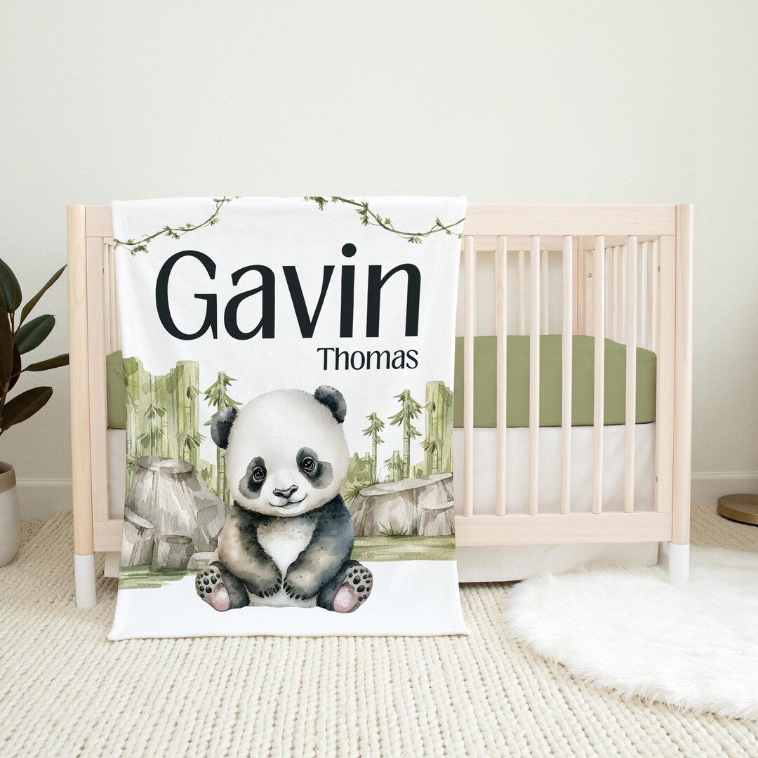 Panda Bear Blanket, Panda Crib Bedding, Personalized Baby Blanket
