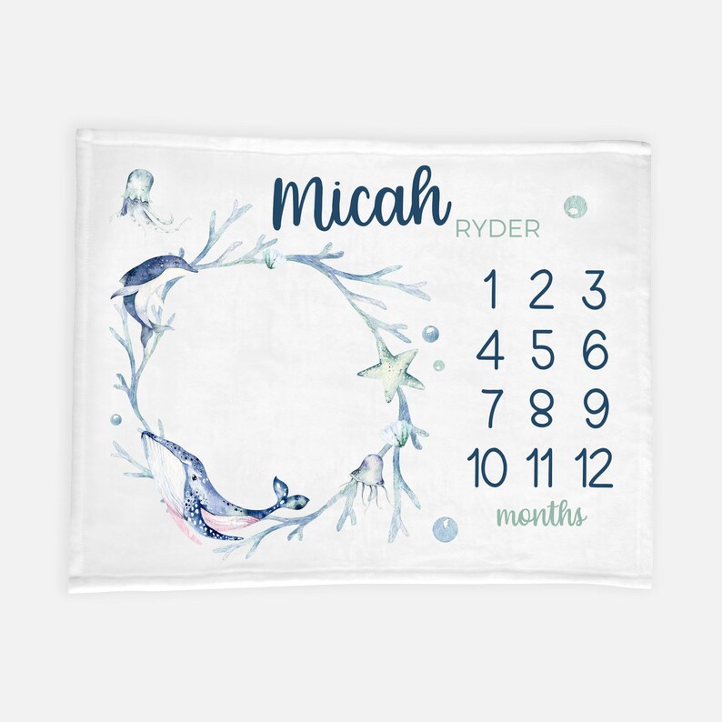 Whale Milestone Blanket, Under the Sea Milestone Blanket, Baby Boy ...