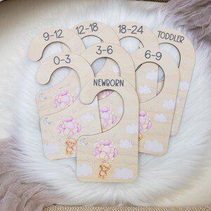 Girl Bear Balloon Clothing Dividers, Teddy Bear Baby Clothing Divider, Wardrobe Divider, Nursery Closet Divider, Lullaby Bear Nursery, T57