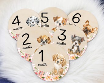 Girl Puppy Milestone Cards, Dog Milestone Markers, Wood Milestone Cards, Baby Milestones, Photo Prop, Dog Puppy Nursery Theme G62