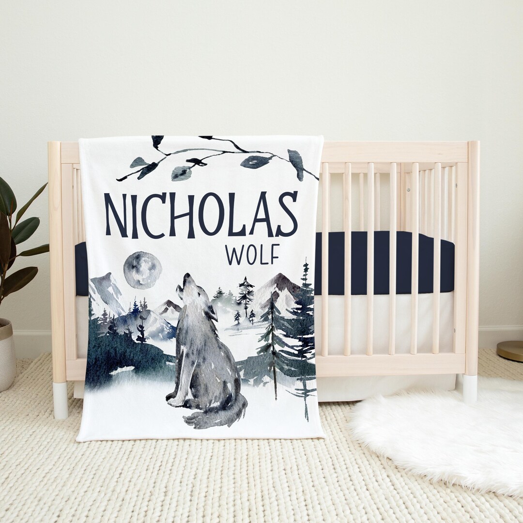 Wolf Baby Blanket, Howling Moon Wolf Baby Blanket, Wolf Blanket, Wolf