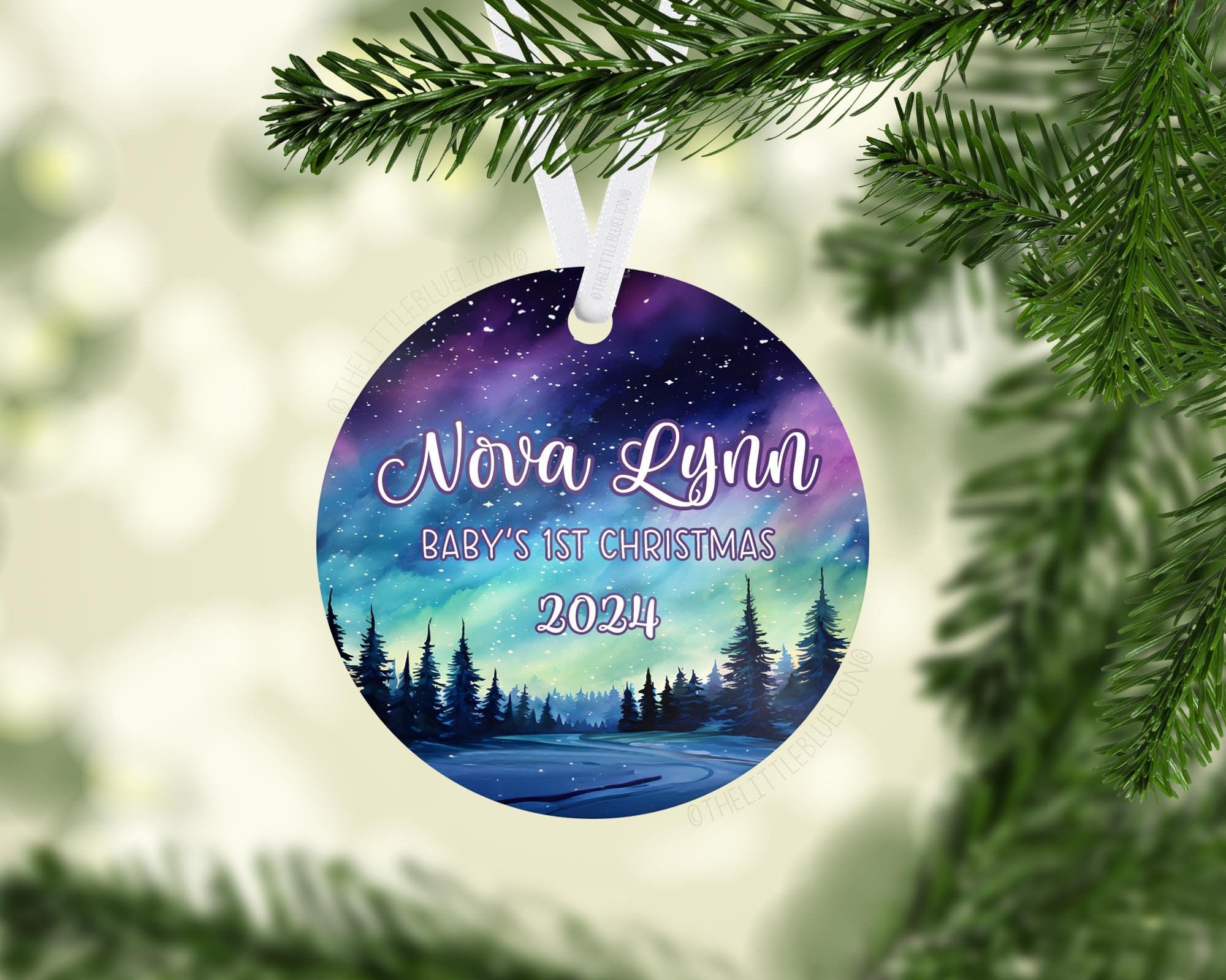 Northern Lights Baby's 1st Christmas Ornament, Personalized Baby Christmas Ornament, Aurora Baby Girl Ornament, Holiday Ornament T74