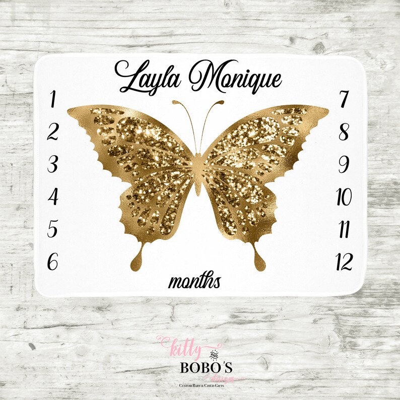 Personalized Baby Blankie Butterfly Baby Milestone Blanket Pink and Gold Butterfly Baby Blanket Baby Girl Blanket Monthly Baby Blanket