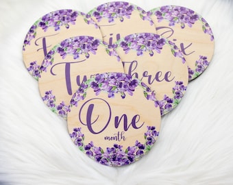 Violets Milestone Cards, Baby Milestone Violet Flowers Marker, Wood Milestone Card, Baby Milestones, Photo Prop, Violets Nursery F72