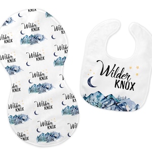 Mountains Bib and Burp Cloth Set, Mountains Bib, Mountains Burp Cloth, Mountains Nursery, Personalized Mountains Bib and Burp Set, M2