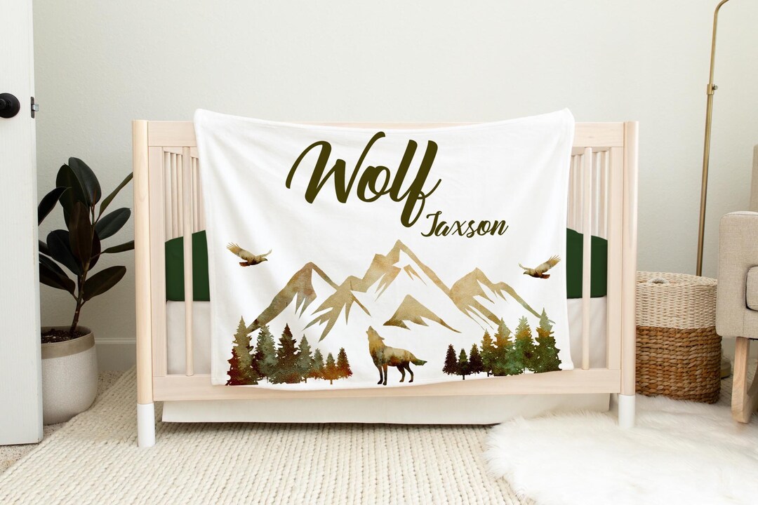 Wolf Baby Blanket Forest Mountain Wolf Baby Blanket Wolf Etsy