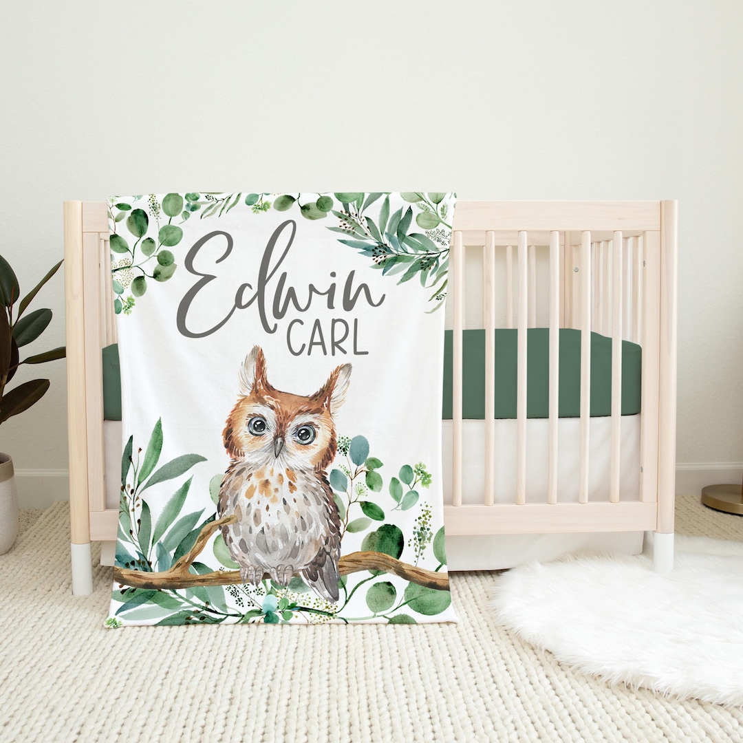 Owl Nursery Baby Blanket, Boy Owl Baby Blanket, Woodland Owl Blanket