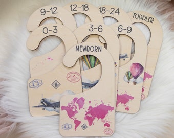 World Map Clothing Dividers, Adventure Baby Clothing Divider, Wood Wardrobe Divider, Nursery Closet Divider, Adventure Nursery Theme T4