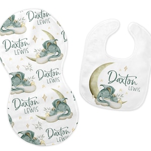 Dragon Bib and Burp Cloth Set, Dragon Bib, Dragon Burp Cloth, Dragon Nursery, Personalized Dragon Bib and Burp Set, B49