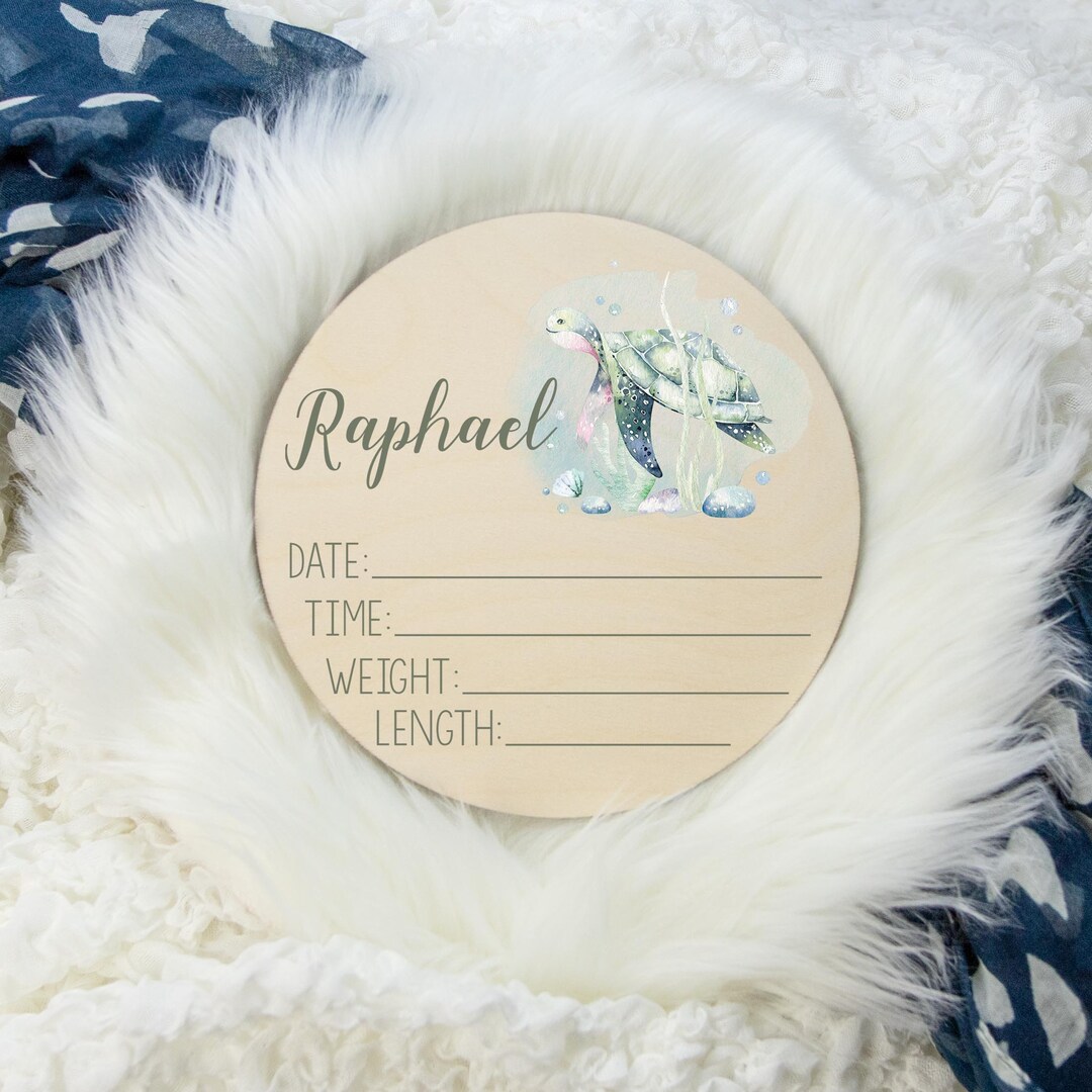 Birth Stat Sign, Round Wood Birth Stat Sign, Turtle Birth Stat Sign ...