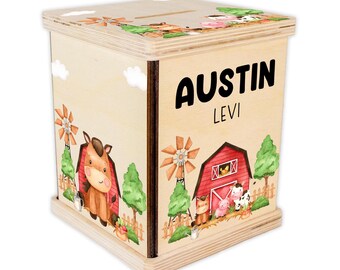 Farm Animal Piggy Bank, Farm Nursery, Baby Boy Gift, Personalized Piggy Bank, Toddler Room Gift, Custom Coin Bank, Baby Shower Gift, C41