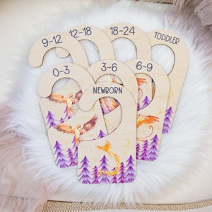 Girl Phoenix Clothing Dividers, Phoenix Baby Clothing Divider, Wood Wardrobe Divider, Nursery Closet Divider, Phoenix Nursery Theme B30