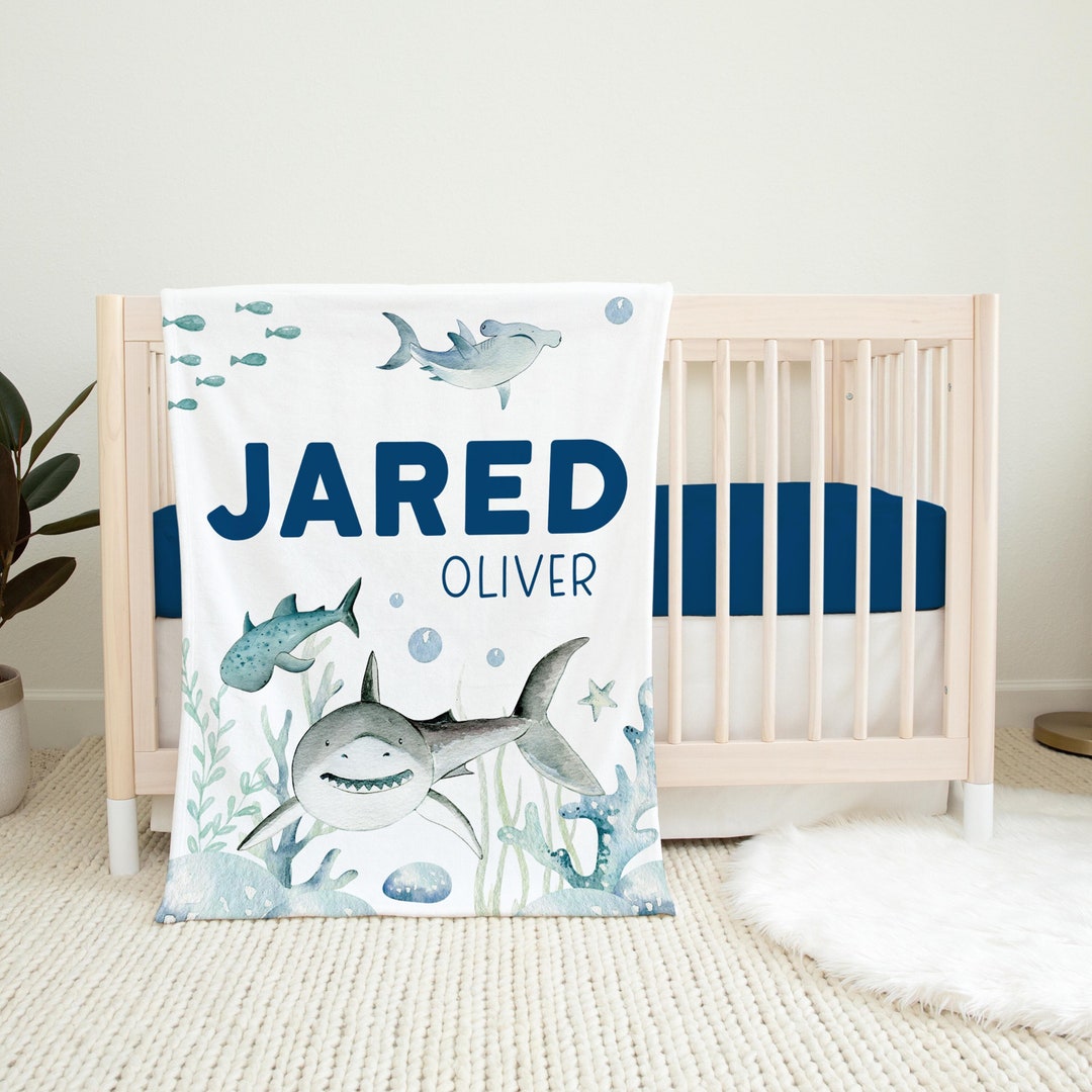 Shark Blanket, Personalized Sea Life Baby Blanket, Shark Baby Blanket