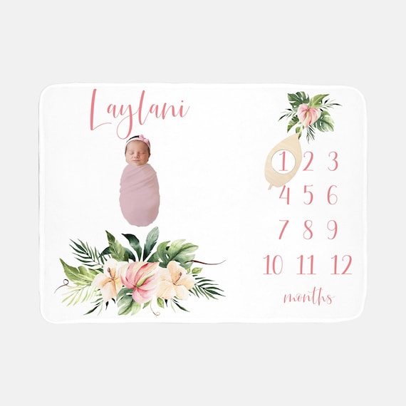 Boho Floral Palm Milestone Blanket, Modern Tropical Monthly Baby Blanket, Soft Fleece Blanket, Baby Shower Gift, Boho Milestone Blanket
