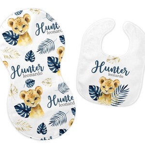 Lion Bib and Burp Cloth Set, Lion Bib, Lion Burp Cloth, Lion Nursery, Personalized Lion Bib and Burp Set, Lion Baby Gift, Lion Baby Set S31