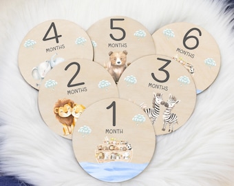 Noah's Ark Cards, Baby Milestone Noah's Ark Discs Marker, Wood Milestone Cards, Baby Milestones, Noah's Ark Nursery Theme S35
